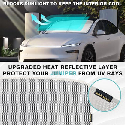 3PCS Windshield&Roof Sunshade Compatible with 2026 2025 Tesla New Model Y Juniper Foldable Sun Shade Accessory Heat UV Protection Visor Accessories with Storage Bag (3 Count)
