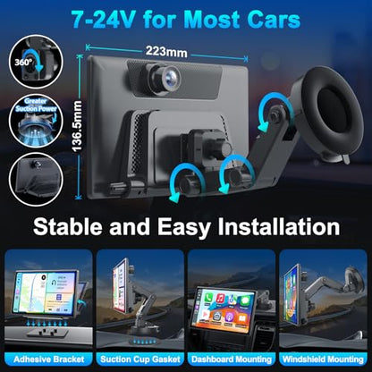 Wireless Portable 9'' Carplay Screen with 4K Dash Cam