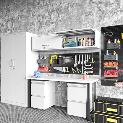 Wall Mounted Storage Organizer Wall Cabinet Garage Wall Cabinet Medicine Cabinet Over The Toilet Storage Cabinet Upper Cabinet Wall Mounted with Locking Door Steel Storage Cabinet White