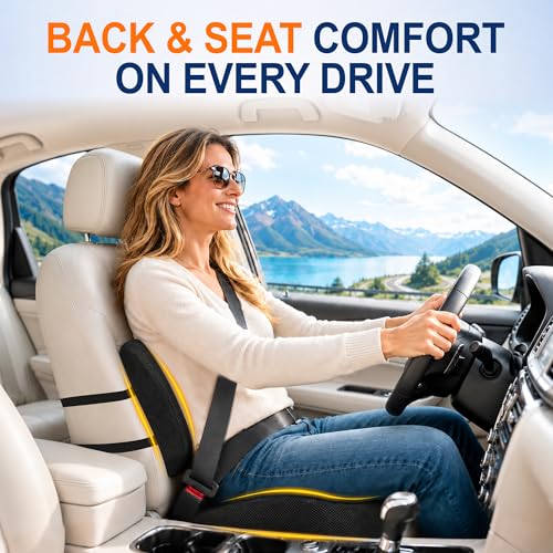 Car Seat Cushion and Lumbar Back Support Pillow Set for Driving