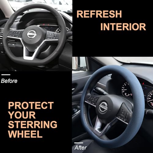 D Shaped Nappa Leather Steering Wheel Cover 14.5In