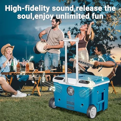 Car Fridge 40Quart（36L） Portable 12 Volt Car Refrigerator Cooler with Wheels&Bluetooth Speaker&Handle&Battery Powered