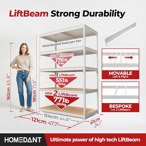 47.7" W Deep 5 Tier Heavy Duty Garage Shelving Adjustable Metal Rack Storage Shelves Standing Shelf Unit Organizers Industrial Warehouse Basement White 2Pack