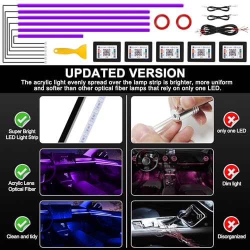 Acrylic Interior Car LED Strip Light with Wireless APP