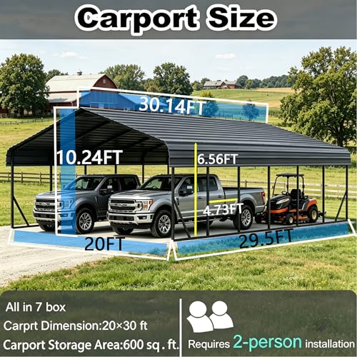 20x30 FT Heavy Duty Extra Large Metal Carport with Vertical Roof Design