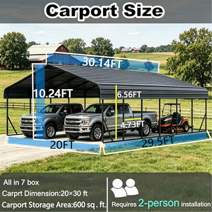 20x30 FT Heavy Duty Extra Large Metal Carport with Vertical Roof Design