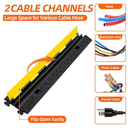 3 Pack 2 Channel Cable Protector Ramp Traffic Wire and Hose Ramp Cord Cover Heavy Duty Channels 18 (3 Count)
