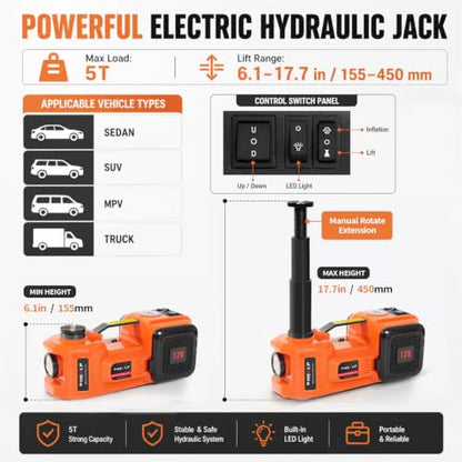 Electric Car Jack Kit 5 Ton 12V with Impact Wrench