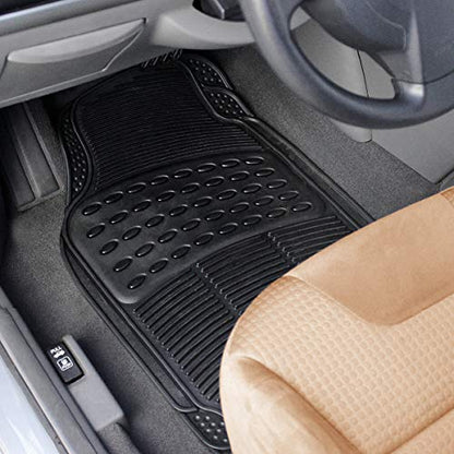 Universal 3 Piece Heavy Duty Front and Rear Black Rubber Floor Mats
