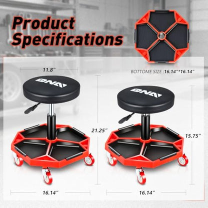 TOOLS 00253 Adjustable Height Pneumatic Garage Seat Rolling Mechanic Stool with Tool Tray Storage
