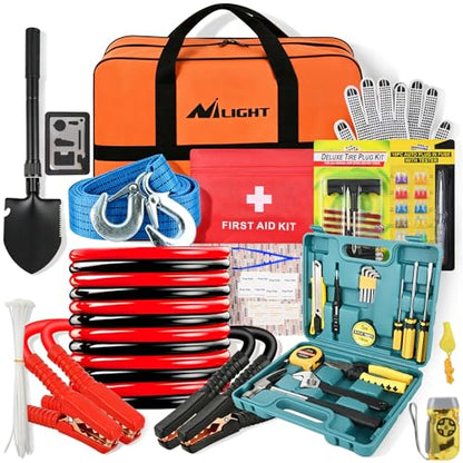 Car Roadside Emergency Kit with Jumper Cables Repair Tool Sets