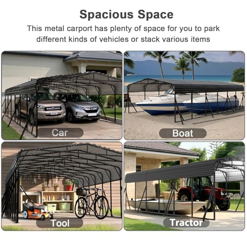 20x30 FT Metal Carport with Extra 8 Side Reinforcement Support Rods
