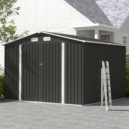 10 x 8FT Outdoor Storage Shed with Double Hinged Large Door