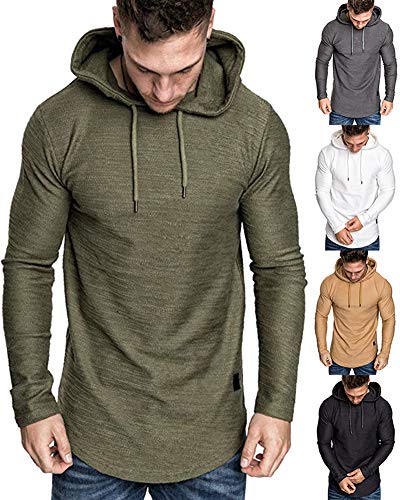 Mens Fashion Athletic Hoodies Sport Sweatshirt Solid Color Fleece Pullover Green XL
