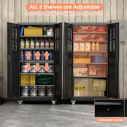Garage Storage Cabinet with Wheels & Pegboard Doors