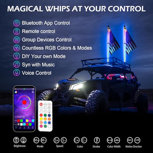 2PCS 3FT RGB LED Whip Light