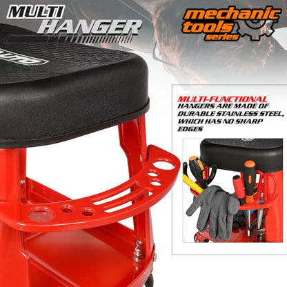Heavy Duty Garage Rolling Work Seat 300LBS Capacity Mechanics Stool with Wheels