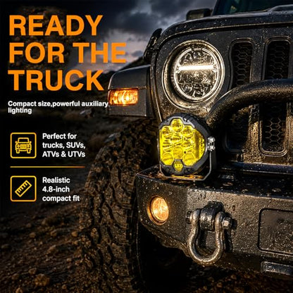 2PCS 7 Inch Yellow Round Side Shooter Offroad Fog Lights Amber DRL 90W 3 Modes 270° Wide Range Super Bright LED Pods Light Kit for Pickup Truck ATV UTV SUV with Wiring Harness