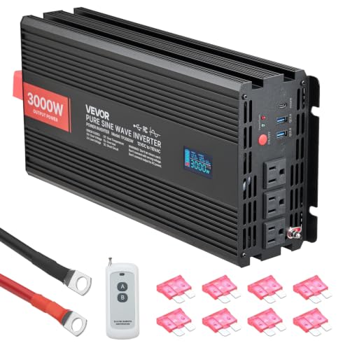 Pure Sine Wave Inverter 3000 Watts 12V DC to 120V AC Power Inverter
