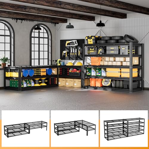 5 Tier 60”W x 20”D x 78”H Shelving Units for Garage 3300LBS Heavy Duty Garage Shelving Metal Storage Shelves Adjustable Industrial Shelving Unit 60 Inch Shelf（Black）