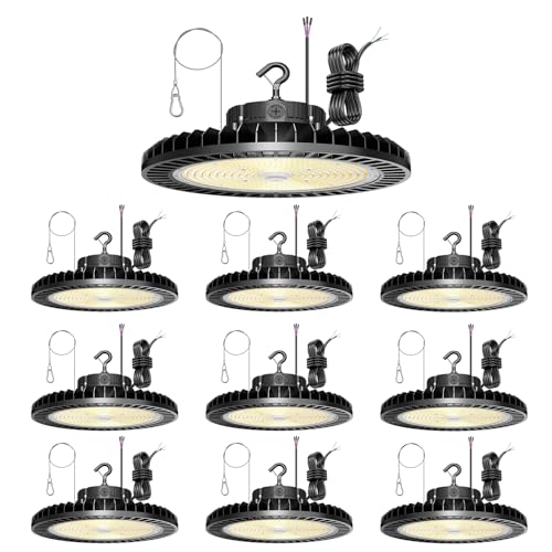 10 Pack 500W LED High Bay Light 70000LM ETL Listed Industrial Grade UFO Light Dimmable IP65 Waterproof 5000K Commercial Bay Lighting for Warehouse Garage Factory 110V 120V (9 Count)