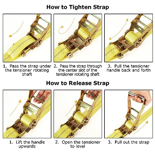 4 Pack 2 Inch Ratchet Straps Heavy Duty 16ft Tie Down Straps Ratchet with Double J Hook (4 Count)