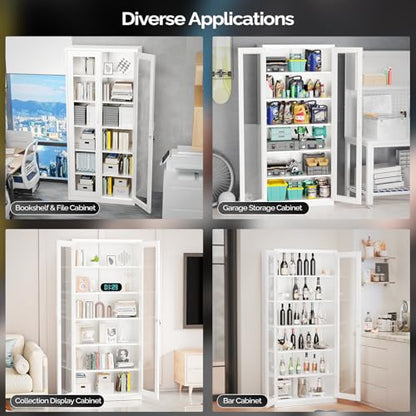 Lockable Display Cabinet with Glass Doors & 5 Adjustable Shelves