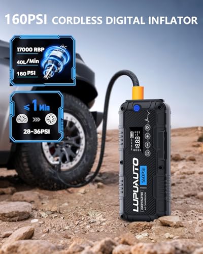 4000A Jump Starter with 160PSI Air Compressor 12V Battery Booster LED Pack