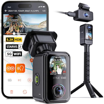 E360 ACE All Channel Dash Cam 585° Fisheye Selfie Stick Tripod