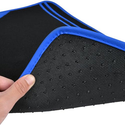 Faux Leather Car Mats Blue Edge Waterproof Car Floor Mats Car Carpet Mats 4 Pieces with Double Stitch Line Anti