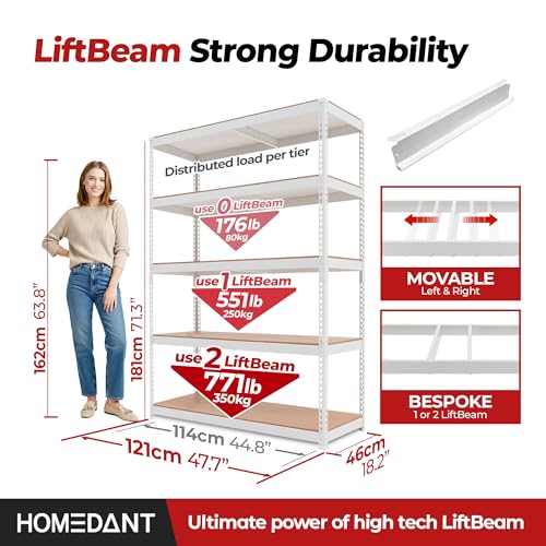 White 47.7" W 5 Tier Storage Shelves Garage Shelving Unit Metal