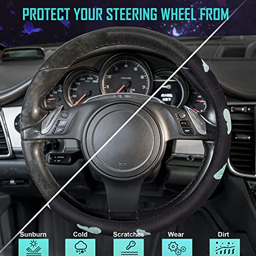 Mint Embroidery Butterfly Steering Wheel Cover