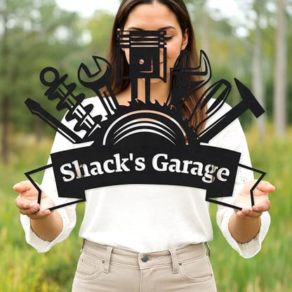 Custom Garage Workshop Metal Sign Personalized Tool Name Wall Art for Car Truck Mechanic Shop Decor Durable Steel Sign for Dad Husband Men’s Auto Workspace or Fence