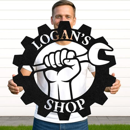 Custom Garage Workshop Metal Sign Personalized Tool Name Wall Art for Car Truck Mechanic Shop Decor Durable Steel Sign for Dad Husband Men’s Auto Workspace or Fence