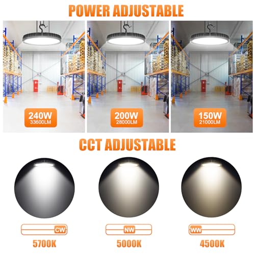 2Pack LED High Bay Light 240W 200W 150W Adjustable with AC120V Plug
