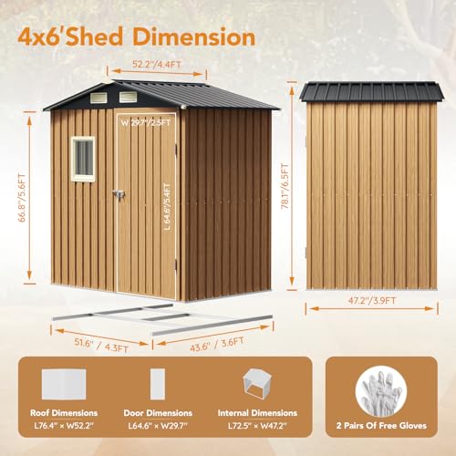 6X4FT Garden Storage Shed with Frame Floor