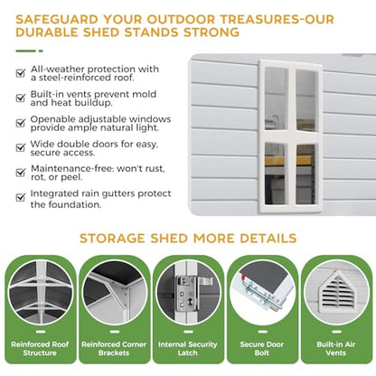 8x6 FT Resin Plastic Outdoor Storage Shed with Floor