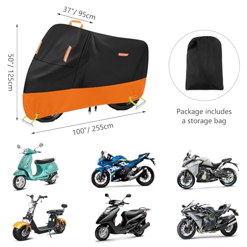 Motorcycle Cover Waterproof Outdoor 300D Oxford Heavy Duty Oxford All Season Sun Protection Fit up to 100 inch Dirt Bike Fat Boy Fat Bob Honda Africa