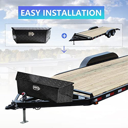 39" x 12" x 16.5" Trailer Tongue Tool Box Heavy Duty Aluminum Trailer Toolbox Organizer Truck Underbody Box with Latch and Keys Compatible with Pick Up Truck Bed RV Trailer ATV Black