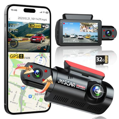 2.5K+1K Dual Dash Cam Front and Inside with GPS WiFi