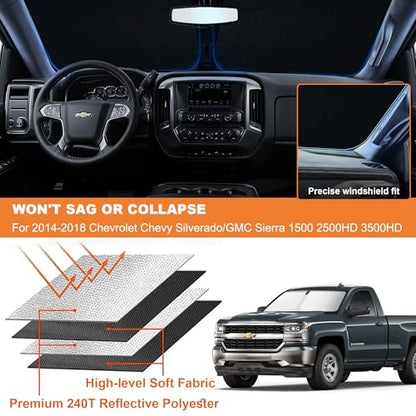 Foldable Front Windshield Sunshade fit for Chevrolet Silverado 2014