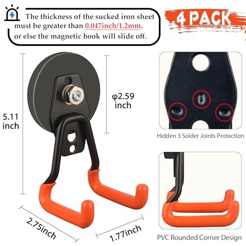 New Upgraded Heavy Duty Magnetic Garage Hooks (4 Count)