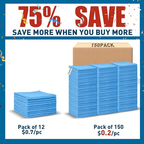 Blue Microfiber Towels Bulk (150 Count)
