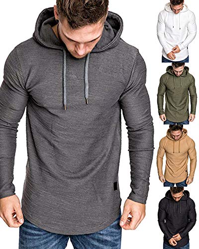 Mens Fashion Athletic Hoodies Sport Sweatshirt Solid Color Fleece Pullover Dark Grey 3XL