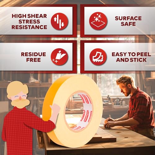 Double Sided Woodworking Tape 1 Inch x 108 Feet (3 Count)
