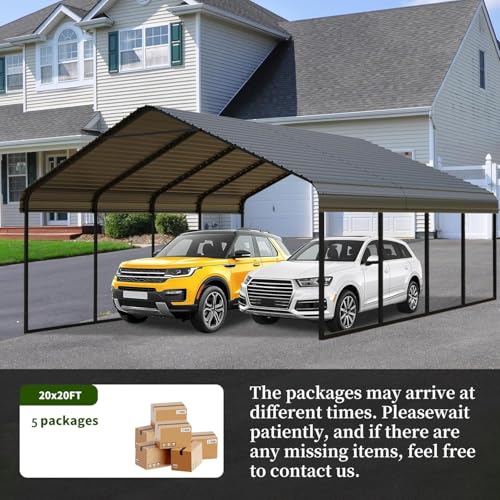 20x20 FT Heavy Duty Metal Carport with Galvanized Steel Roof & Frame