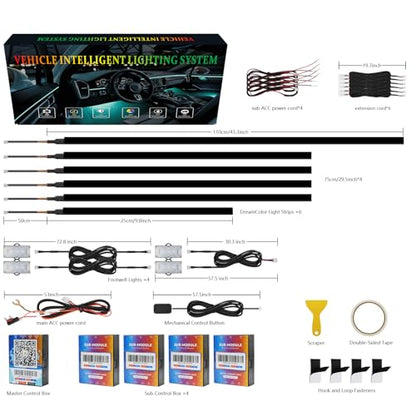 Dreamcolor Acrylic Car Interior Lights 10 in 1 RGB LED Strip Lights APP Control Zoned Control System 252 Color Modes DIY Fiber Optic Ambient Lighting Kits Music Car Neon Light Kits New Version