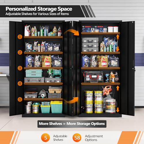 Metal Garage Storage Cabinet with 2 Doors and 5 Adjustable Shelves