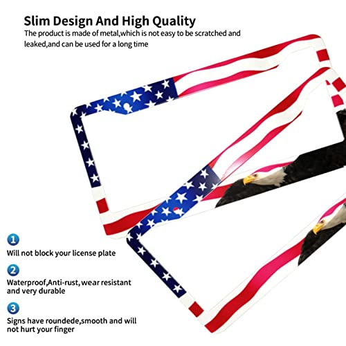 American Flag License Plate Frame American Flag License Plate Holder America Eagle License Plate Frame Covers US Car Tag Frame Stainless Aluminum 2 Pack 2 Holes Decorative 2 Pcs Set for Men