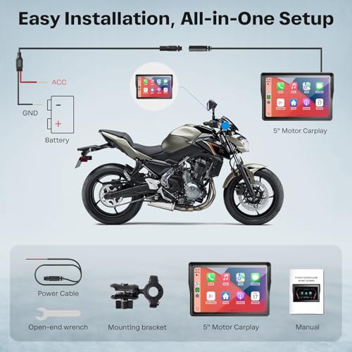5 Inch Motorcycle Carplay GPS Navigation System with Apple Carplay and Android Auto Portable Screen with Dual Bluetooth